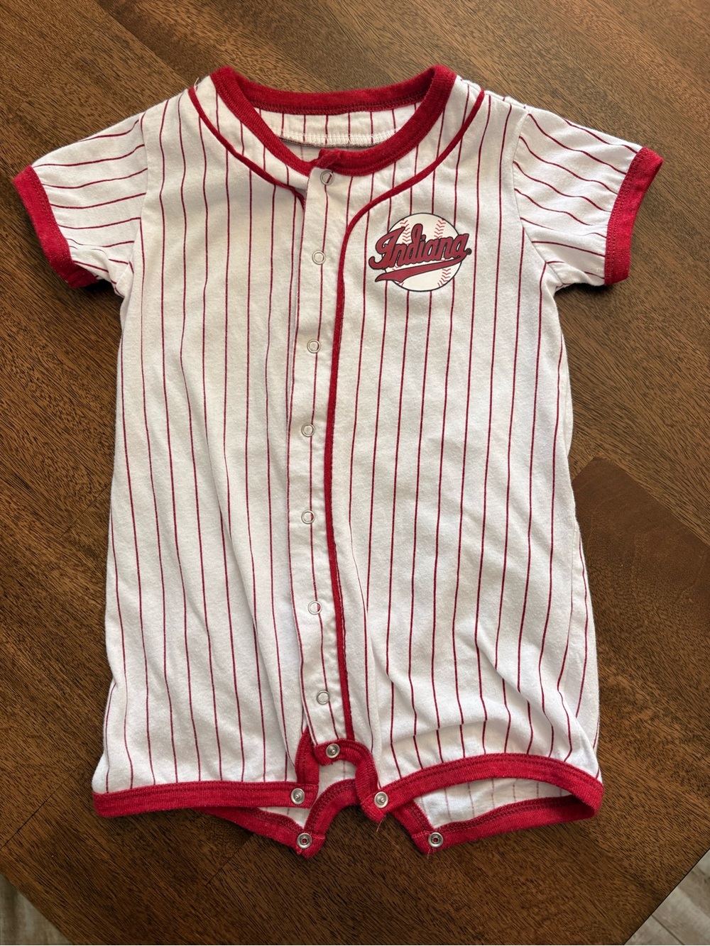 IU Red & White Pinstripe Baby One-Piece Romper